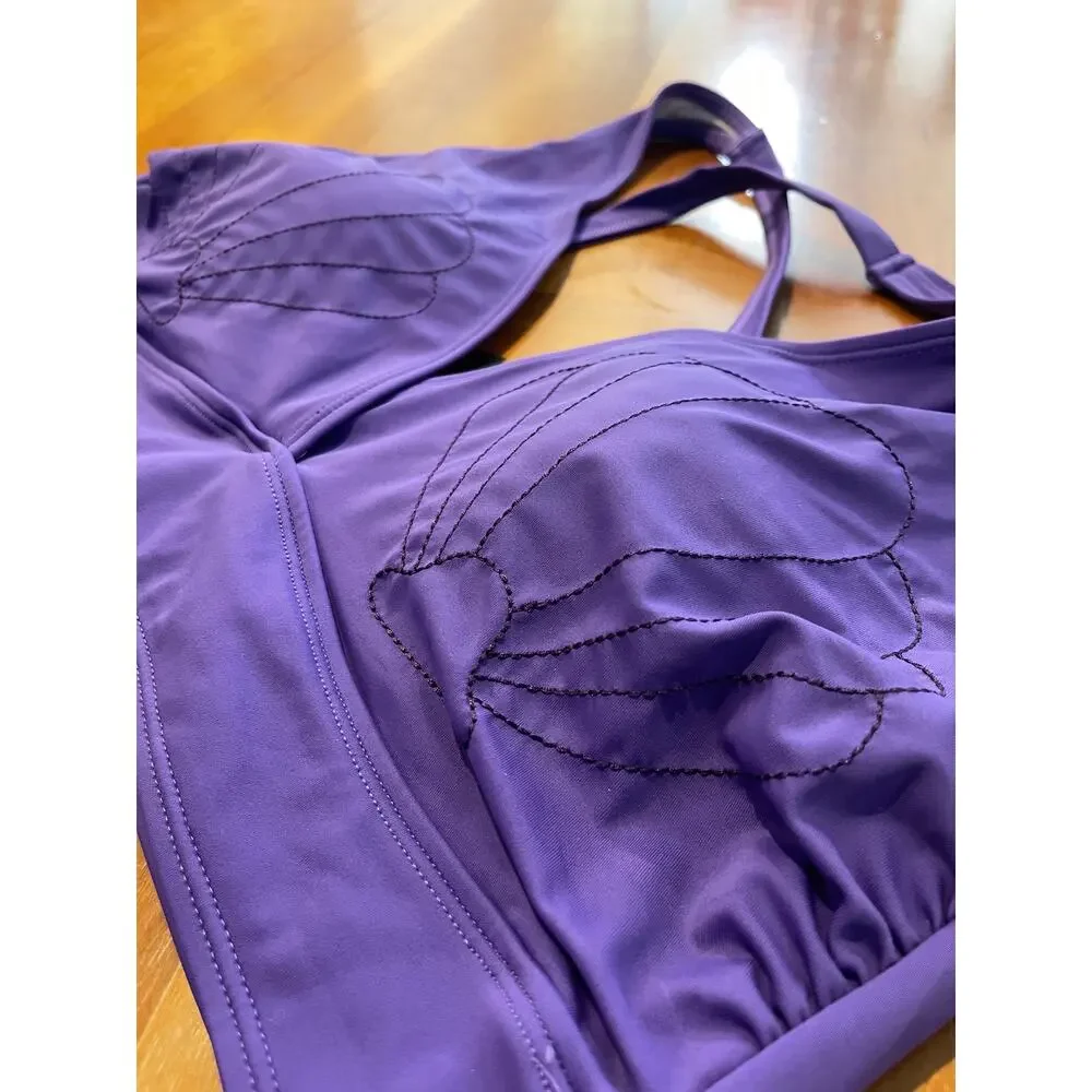 Disney Princess Ariel Bikini Set Purple Shell Top Green Scale High Waisted Sz 1x - Picture 13 of 14